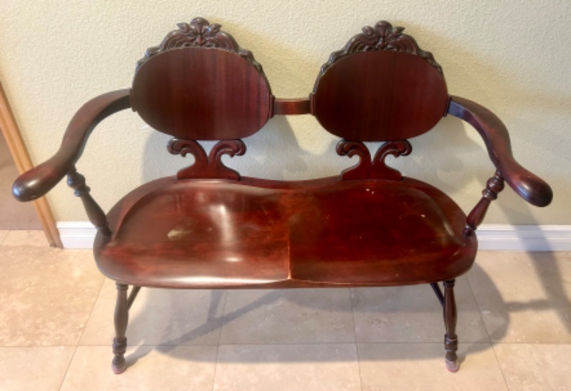 Photo 10 of ANTIQUE VICTORIAN MAHOGANY PARLOUR BENCH  37x47x22