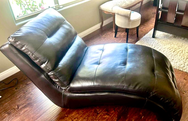 Photo 3 of DARK BROWN FAUX LEATHER CHAISE LOUNGE  32“ x 67“ H35”