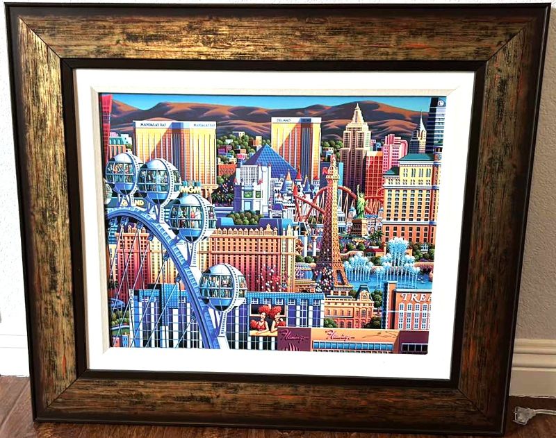 Photo 1 of FRAMED "LAS VEGAS GREAT WHEEL" ARTIST HAND-SIGNED ARTWORK W COA (ART 16" X 20")