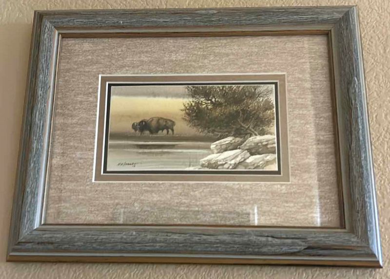 Photo 1 of FRAMED SIGNED "BUFFALO' BY  M. S.  FRANCO ARTWORK 13” X 10”