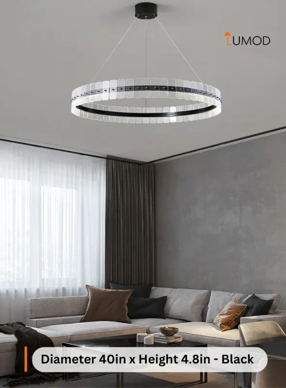 Photo 1 of NIB - WILLOW LUXURY BLACK CIRCLE ACRYLIC RING CHANDELIER 40” x 4.8“  LL-1070-MF