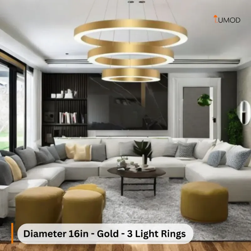 Photo 1 of NIB - FAYE GOLD MULTIPLE RING LED LUXURY CIRCULAR LIGHTING DIAMETERS 16” x 24” x 32” LL-1102-MF