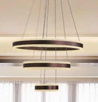 Photo 1 of NIB - CAMILLA SLEEK BLACK & COFFEE MINIMALIST ROUND THREE RING PENDANT LIGHT DIAMETER 16” 24” & 32” LL-1078-MF