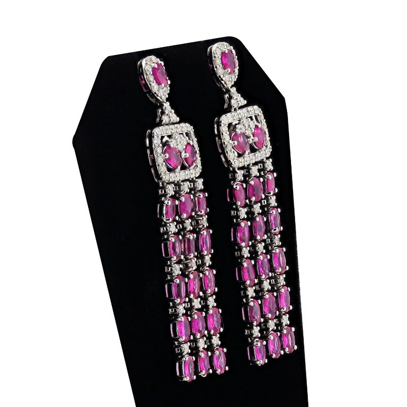 Photo 1 of 9.09ctw Ruby and 2.20ctw Diamond Platinum Chandelier Earrings W/MSRP APPRAISAL ER007477
