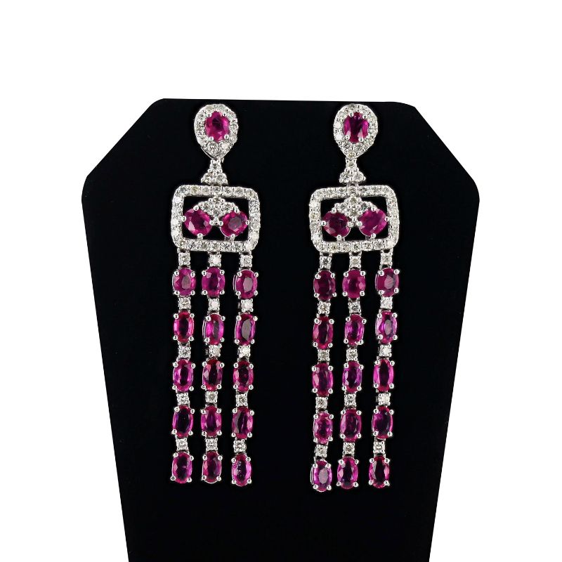 Photo 1 of 9.09ctw Ruby and 2.20ctw Diamond Platinum Chandelier Earrings W/MSRP APPRAISAL ER007477
