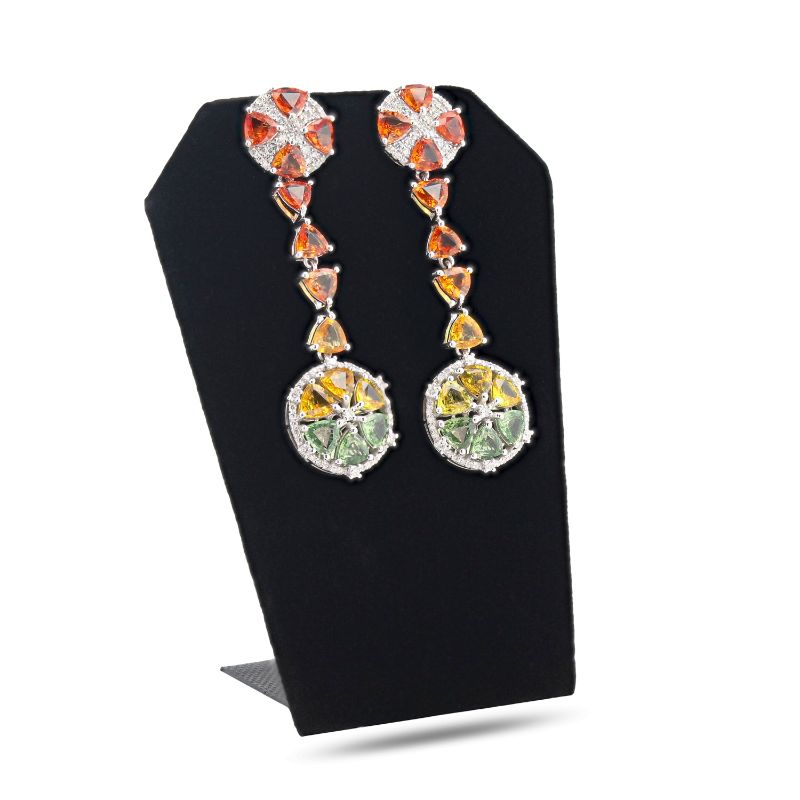 Photo 1 of 14.27ctw MultiColor Sapphire and 1.16ctw Diamond Platinum Dangle Earrings W/MSRP APPRAISAL RN005841
