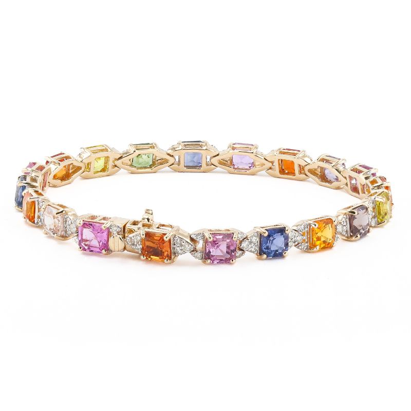 Photo 1 of 15.22ctw Multicolor Sapphire and 1.21ctw Diamond 14K Yellow Gold Bracelet W/MSRP APPRAISAL BR008337
