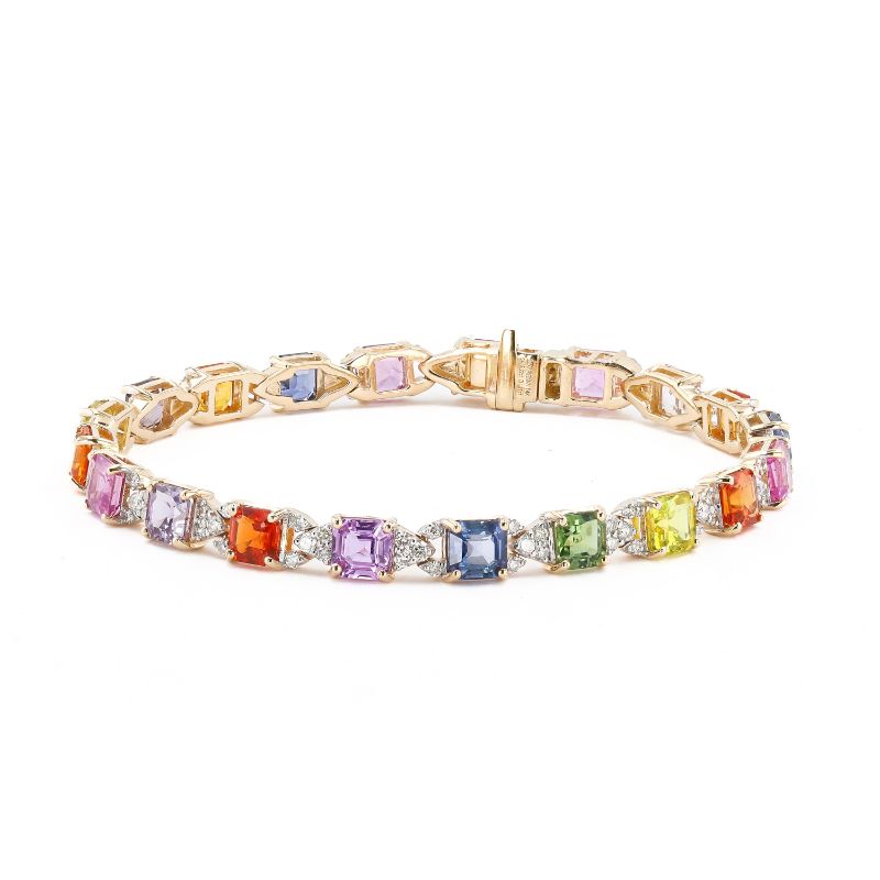 Photo 2 of 15.22ctw Multicolor Sapphire and 1.21ctw Diamond 14K Yellow Gold Bracelet W/MSRP APPRAISAL BR008337
