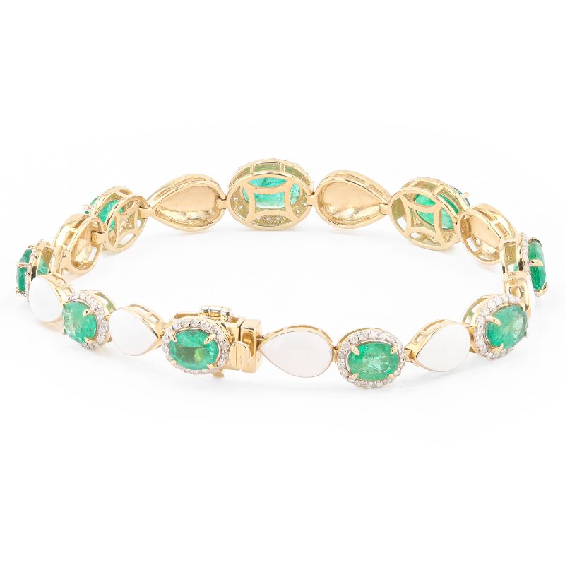 Photo 2 of 9.18ctw Emerald and 1.33ctw Diamond 14K Yellow Gold Bracelet with White Enamel W/MSRP APPRAISAL BR008207
