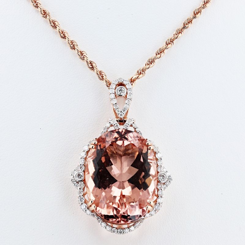 Photo 2 of 31.83ct Morganite and 1.01ctw Diamond 14K Rose Gold Pendant W/MSRP APPRAISAL NK014547
