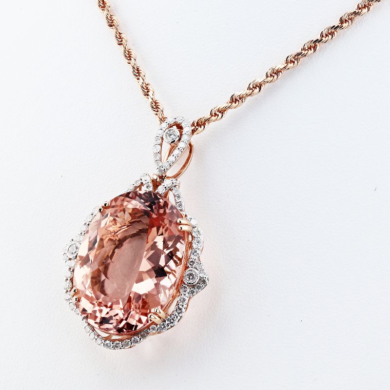 Photo 3 of 31.83ct Morganite and 1.01ctw Diamond 14K Rose Gold Pendant W/MSRP APPRAISAL NK014547
