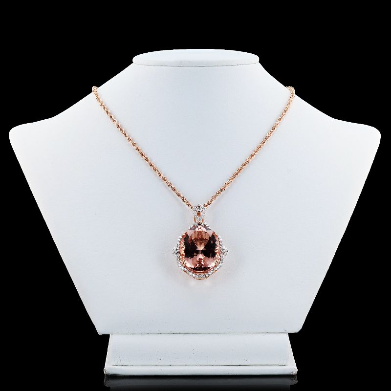 Photo 1 of 31.83ct Morganite and 1.01ctw Diamond 14K Rose Gold Pendant W/MSRP APPRAISAL NK014547
