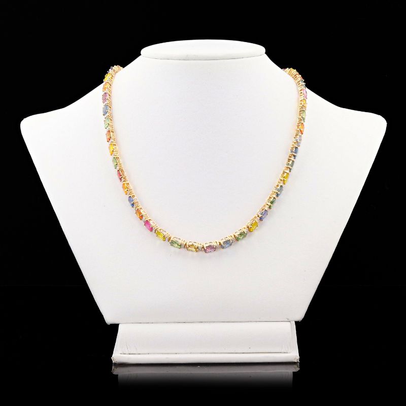 Photo 1 of 35.71ctw MultiColor Sapphire and 1.65ctw Diamond 14K Yellow Gold Necklace W/MSRP APPRAISAL NK015649
