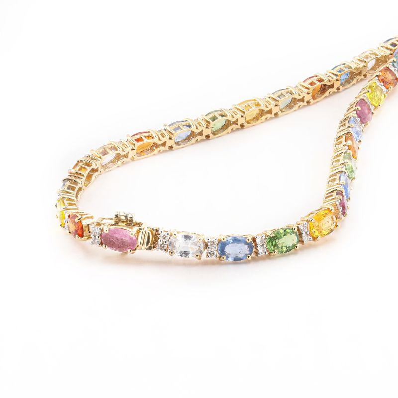 Photo 1 of 35.71ctw MultiColor Sapphire and 1.65ctw Diamond 14K Yellow Gold Necklace W/MSRP APPRAISAL NK015649
