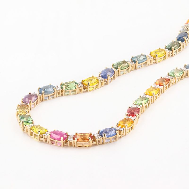 Photo 3 of 35.71ctw MultiColor Sapphire and 1.65ctw Diamond 14K Yellow Gold Necklace W/MSRP APPRAISAL NK015649
