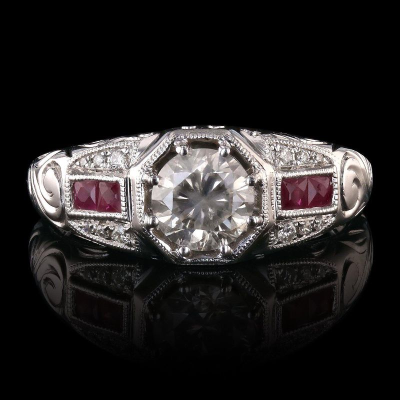 Photo 1 of 0.81ct VS2 CLARITY CENTER Diamond and 0.26ct Ruby 18K White Gold Ring (APPROX SIZE 6-7) W/MSRP APPRAISAL RN022657
