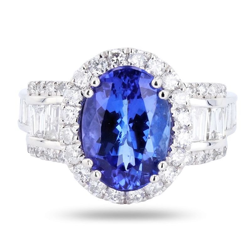 Photo 1 of 4.02ct Tanzanite and 1.59ctw Diamond Platinum Ring (APPROX SIZE 6-7) W/MSRP APPRAISAL RN029526
