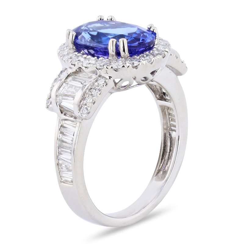 Photo 2 of 4.02ct Tanzanite and 1.59ctw Diamond Platinum Ring (APPROX SIZE 6-7) W/MSRP APPRAISAL RN029526
