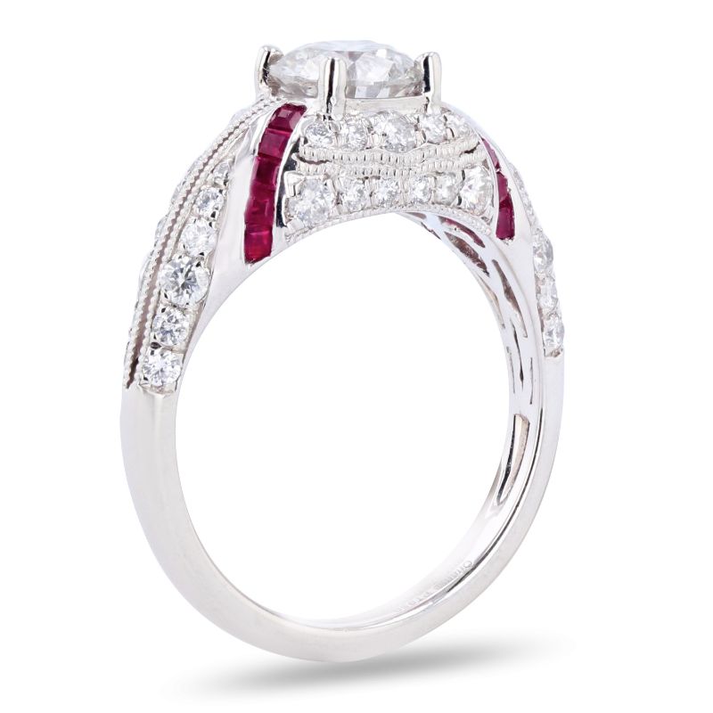 Photo 3 of 1.01ct Diamond and 0.47ctw Ruby Platinum Ring (1.66ctw Diamonds) (APPROX SIZE 6-7) W/MSRP APPRAISAL RN029955
