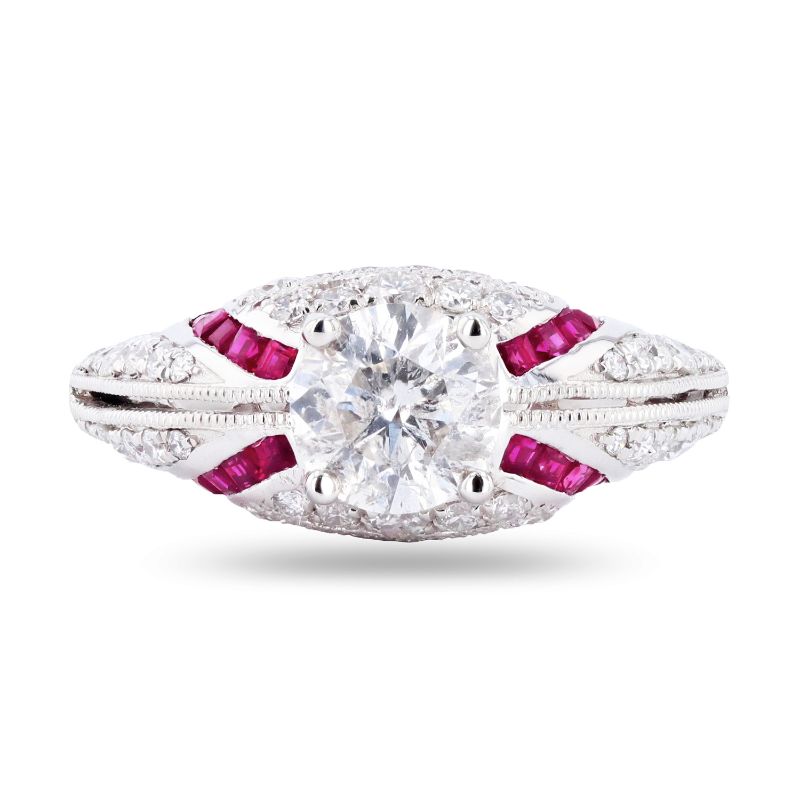 Photo 1 of 1.01ct Diamond and 0.47ctw Ruby Platinum Ring (1.66ctw Diamonds) (APPROX SIZE 6-7) W/MSRP APPRAISAL RN029955
