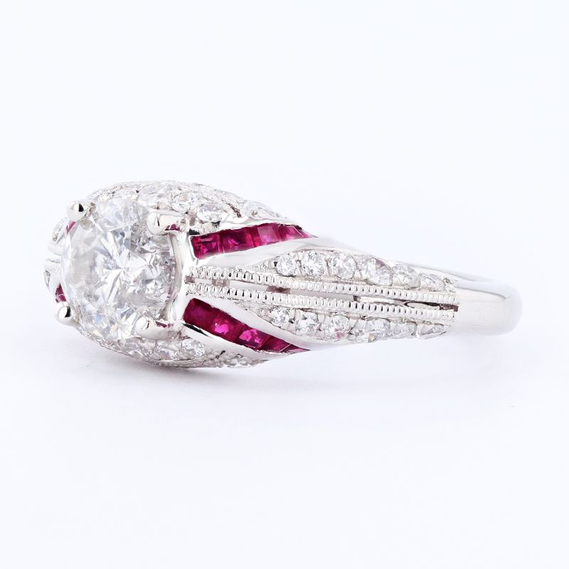 Photo 2 of 1.01ct Diamond and 0.47ctw Ruby Platinum Ring (1.66ctw Diamonds) (APPROX SIZE 6-7) W/MSRP APPRAISAL RN029955
