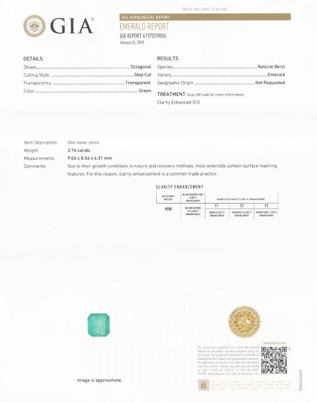 Photo 3 of 3.74ct Emerald and 0.64ctw Diamond 18KT White Gold Ring (GIA CERTIFIED)(APPROX SIZE 6-7)  W/MSRP APPRAISAL RN024458
