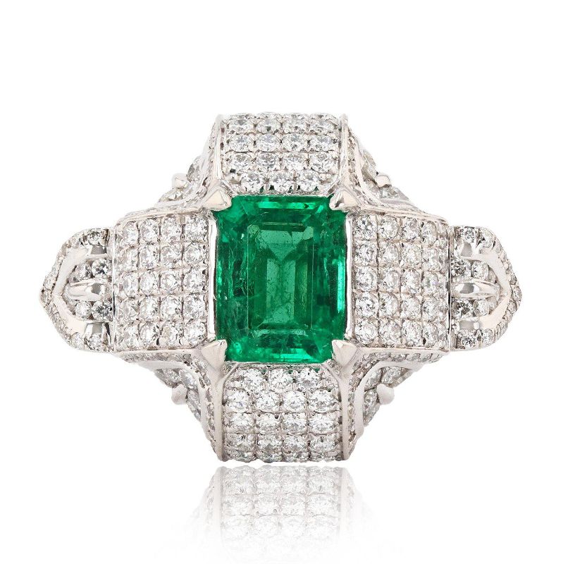 Photo 1 of 2.55ct Emerald and 2.40ctw Diamond Platinum Ring (APPROX SIZE 6-7) W/MSRP APPRAISAL RN027902
