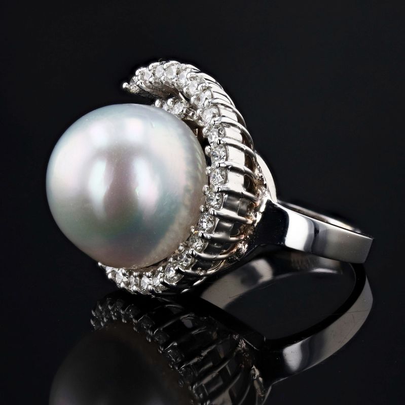 Photo 3 of 16.4mm South Sea Pearl and 1.42ctw Diamond 18K White Gold Ring (APPROX SIZE 6-7) W/MSRP APPRAISAL RN32817
