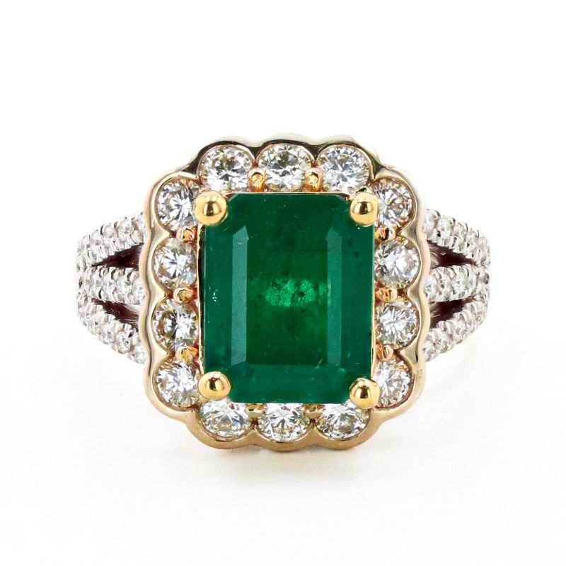 Photo 1 of 2.81ct Emerald and 1.02ctw Diamond 18K Yellow and White Gold Ring (GIA CERTIFIED) (APPROX SIZE 6-7) W/MSRP APPRAISAL RN032946
