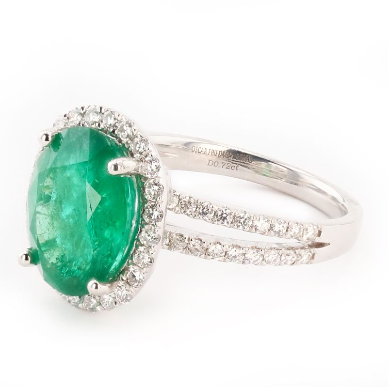 Photo 2 of 4.90ct Emerald and 0.72ctw Diamond Platinum Ring (APPROX SIZE 6-7)  RN03360
