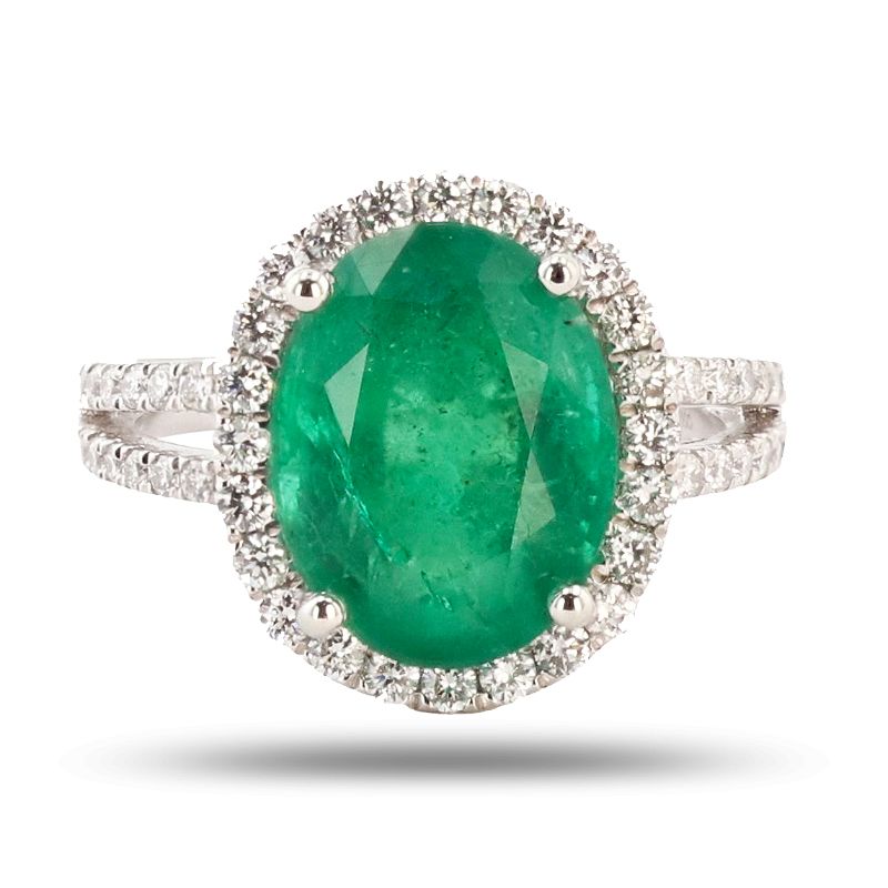 Photo 1 of 4.90ct Emerald and 0.72ctw Diamond Platinum Ring (APPROX SIZE 6-7)  RN03360
