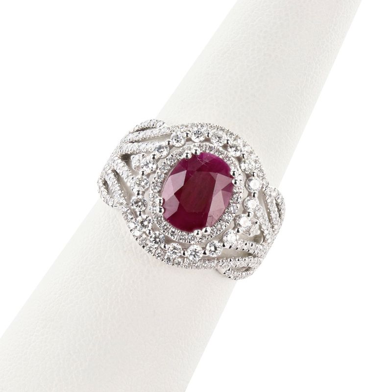 Photo 2 of 2.39ct BURMESE Ruby and 1.12ctw Diamond Platinum Ring (GIA CERTIFIED) (APPROX SIZE 6-7) W/MSRP APPRAISAL RN034812
