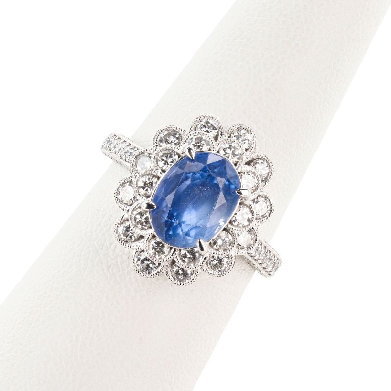 Photo 2 of 4.10ct UNHEATED Blue BURMESE Sapphire and 1.18ctw Diamond Platinum Ring (GIA CERTIFIED)(APPROX SIZE 6-7) W/MSRP APPRAISAL RN036017
