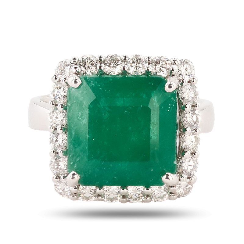 Photo 1 of 6.34ct Emerald and 0.94ctw Diamond 18K White Gold Ring (APPROX SIZE 6-7) RN032265
