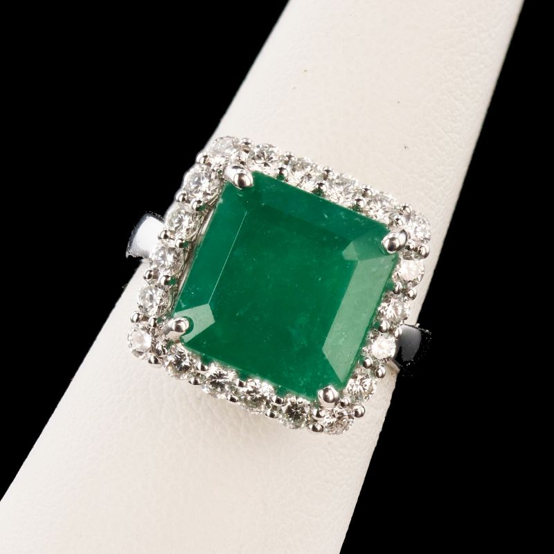 Photo 2 of 6.34ct Emerald and 0.94ctw Diamond 18K White Gold Ring (APPROX SIZE 6-7) RN032265
