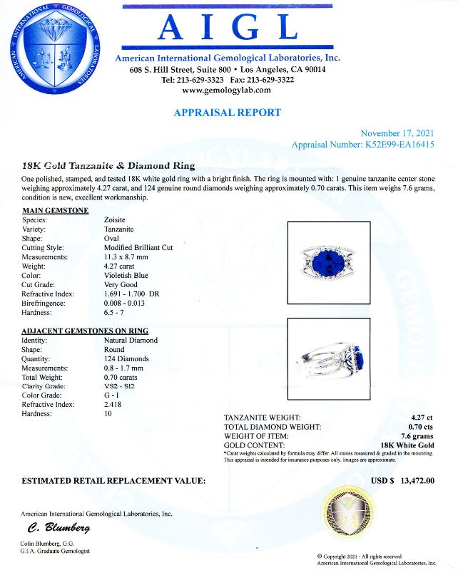 Photo 4 of 1.04ct CENTER Diamond and 0.95ctw Blue Sapphire Platinum Ring (1.48ctw Diamonds)(APPROX SIZE 6-7) W/MSRP APPRAISAL RN031102
