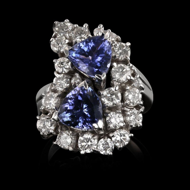 Photo 1 of 3.57ctw Tanzanite and 2.07ctw Diamond 14K White Gold Ring (APPROX SIZE 6-7)  W/MSRP APPARAISAL RN004429
