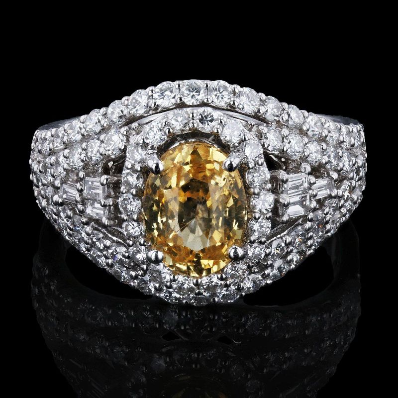 Photo 1 of 2.24ct UNHEATED Yellow Sapphire and 1.50ctw Diamond Platinum Ring (GIA CERTIFIED) (APPROX SIZE 6-7) W/MSRP APPRAISAL RN023484
