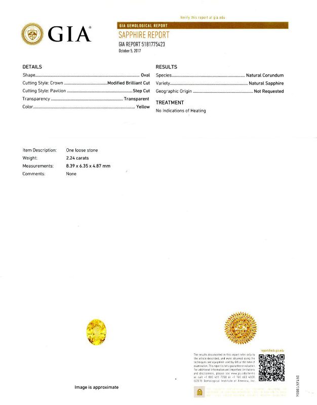 Photo 3 of 2.24ct UNHEATED Yellow Sapphire and 1.50ctw Diamond Platinum Ring (GIA CERTIFIED) (APPROX SIZE 6-7) W/MSRP APPRAISAL RN023484
