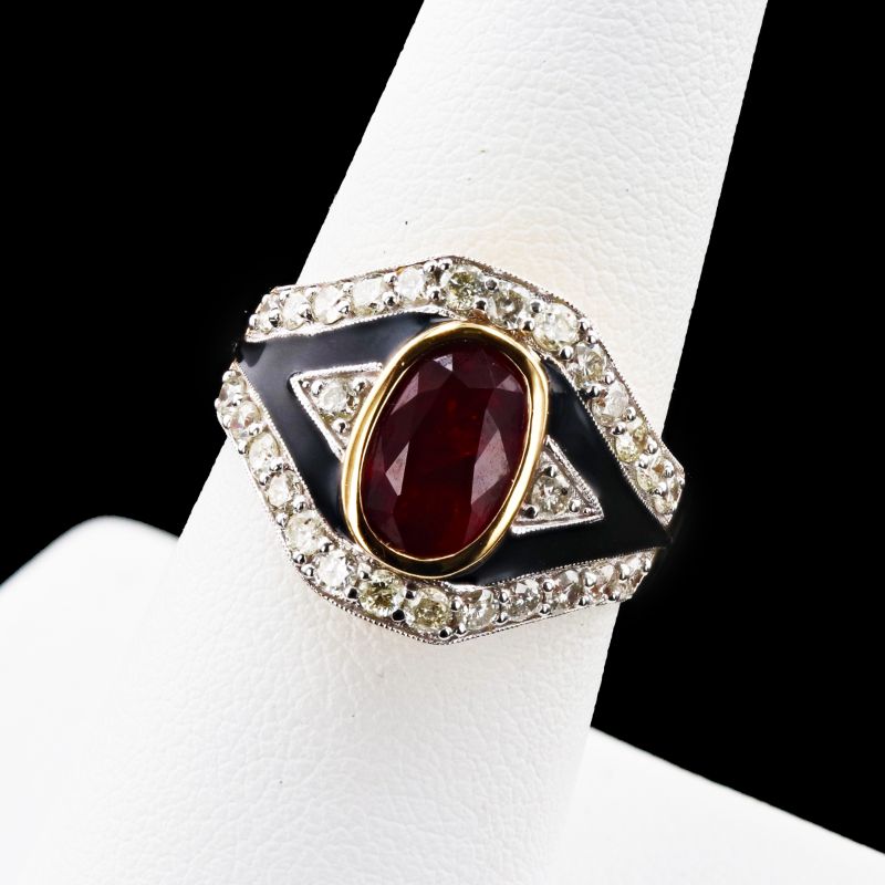 Photo 2 of 2.32ct Ruby and 0.86ctw Diamond 18K Yellow and White Gold Ring (GIA CERTIFIED)(APPROX SIZE 6-7) W/MSRP APPRAISAL
