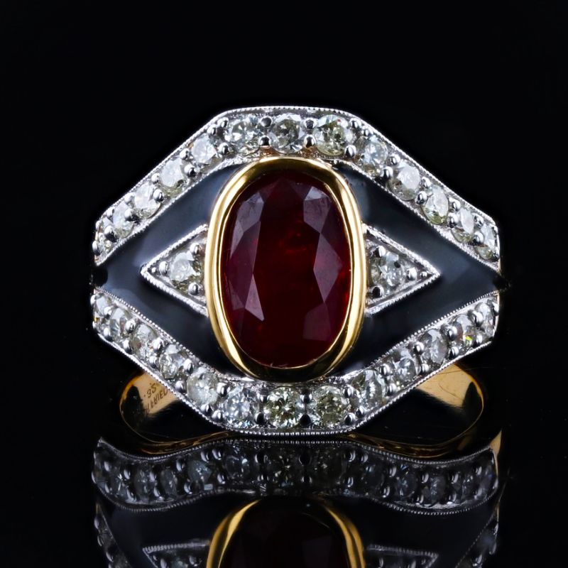 Photo 1 of 2.32ct Ruby and 0.86ctw Diamond 18K Yellow and White Gold Ring (GIA CERTIFIED)(APPROX SIZE 6-7) W/MSRP APPRAISAL
