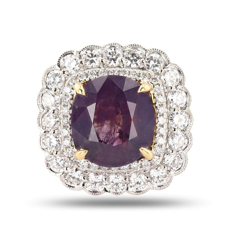 Photo 1 of 5.88ct UNHEATED Pink Purple KASHMIR Sapphire and 1.58ctw Diamond 18K White and Yellow Gold Ring (GIA CERTIFIED) (APPROX SIZE 6-7) W/MSRP APPRAISAL RN036184
