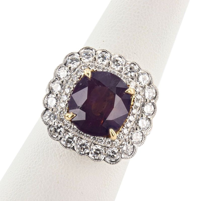 Photo 3 of 5.88ct UNHEATED Pink Purple KASHMIR Sapphire and 1.58ctw Diamond 18K White and Yellow Gold Ring (GIA CERTIFIED) (APPROX SIZE 6-7) W/MSRP APPRAISAL RN036184
