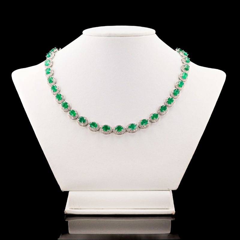 Photo 1 of 29.41ctw Emerald and 6.69ctw Diamond 14K White Gold Necklace W/MSRP APPRAISAL NK013485
