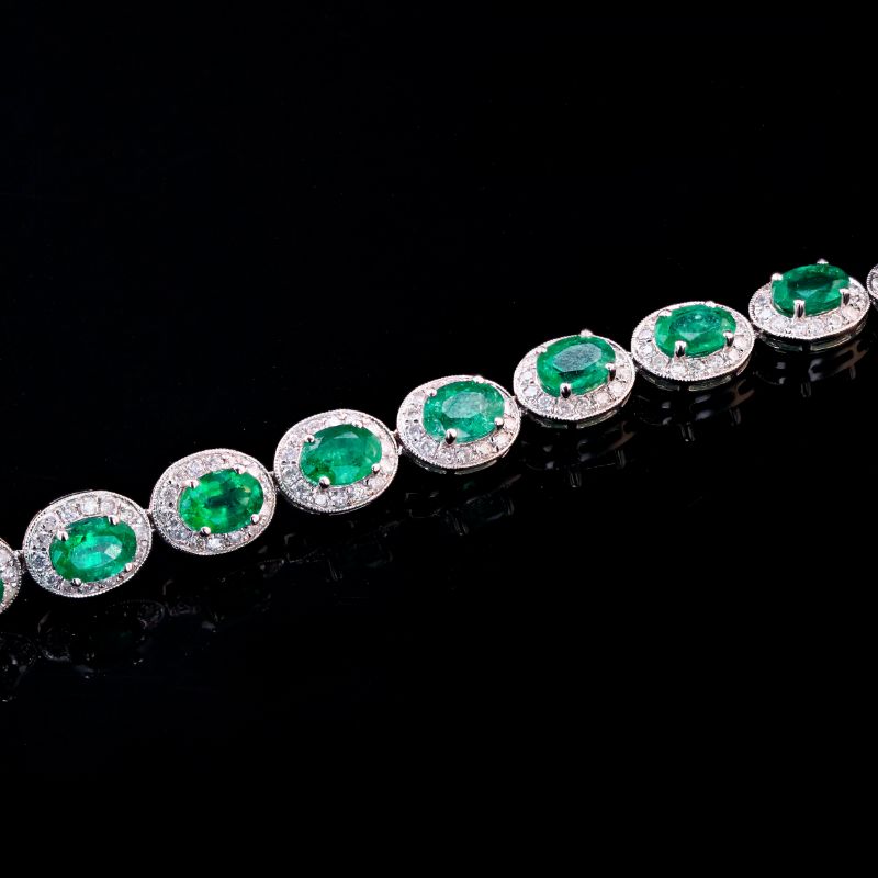 Photo 1 of 29.41ctw Emerald and 6.69ctw Diamond 14K White Gold Necklace W/MSRP APPRAISAL NK013485
