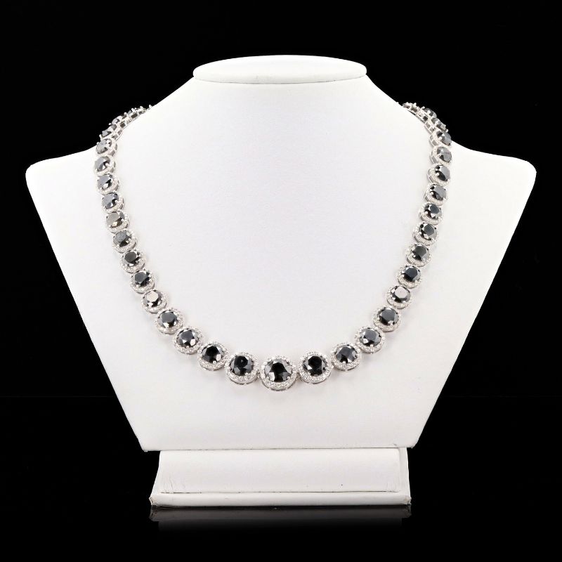 Photo 1 of 66.73ctw Fancy Black Diamond and 7.78ctw Diamond 14K White Gold Necklace W/MSRP APPRAISAL NK015838
