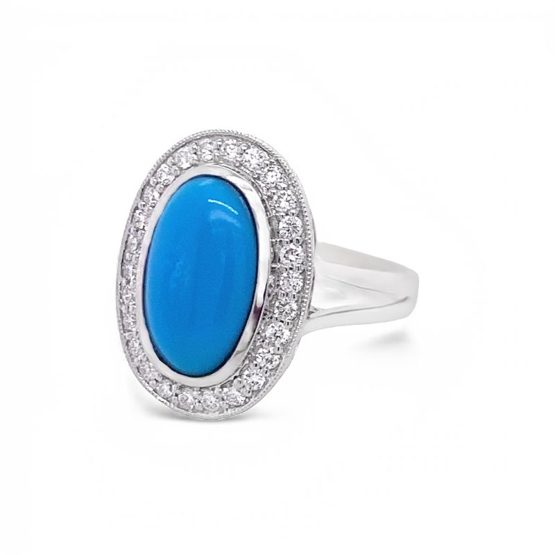 Photo 4 of 2.53ct Turquoise and 0.40ctw Diamond 14K White Gold Ring (APPROX SIZE 6-7) W/MSRP APPRAISAL RN031572
