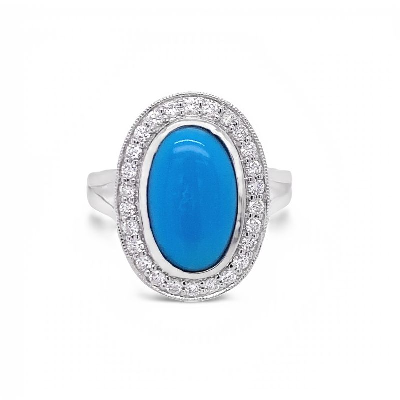 Photo 1 of 2.53ct Turquoise and 0.40ctw Diamond 14K White Gold Ring (APPROX SIZE 6-7) W/MSRP APPRAISAL RN031572
