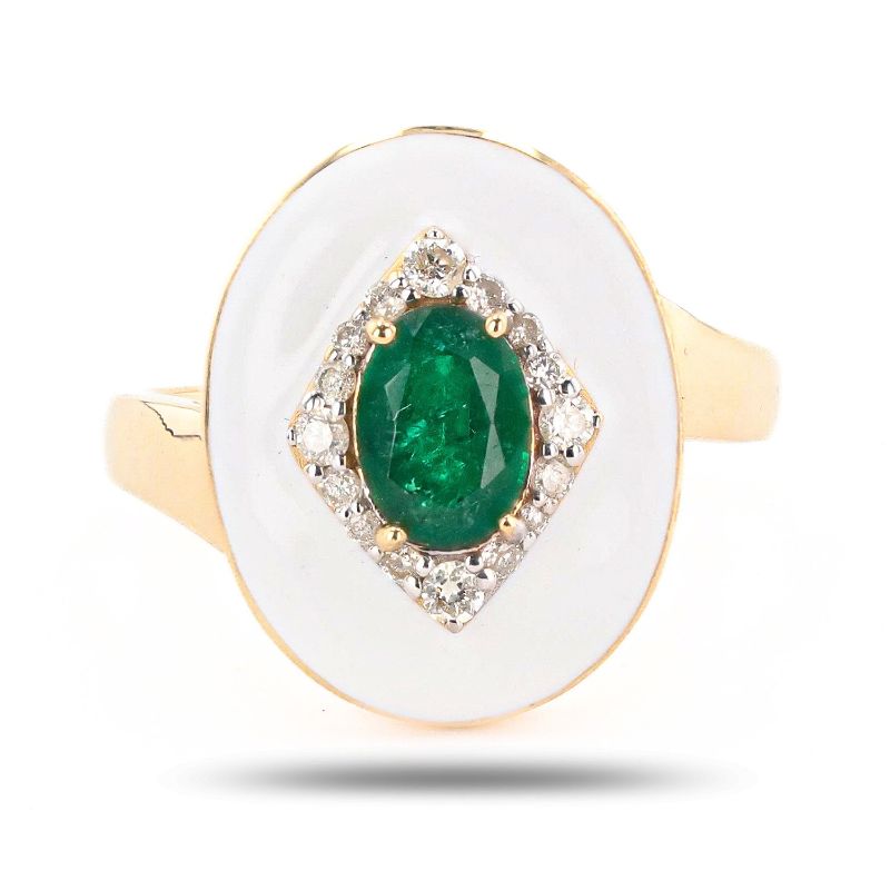 Photo 1 of 0.75ct Emerald and 0.20ctw Diamond 14K Yellow Gold Ring with White Enamel(APPROX SIZE 6-7) W/MSRP APPRAISAL RN035821
