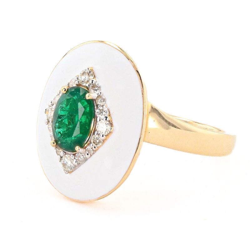 Photo 2 of 0.75ct Emerald and 0.20ctw Diamond 14K Yellow Gold Ring with White Enamel(APPROX SIZE 6-7) W/MSRP APPRAISAL RN035821
